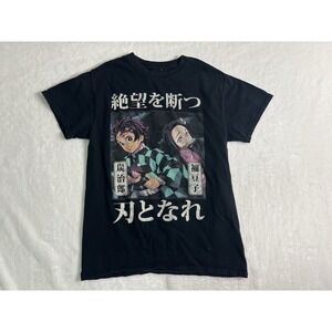 Demon Slayer Tanjiro Nezuko Black Graphic Crew Neck Short Sleeve T-Shirt S